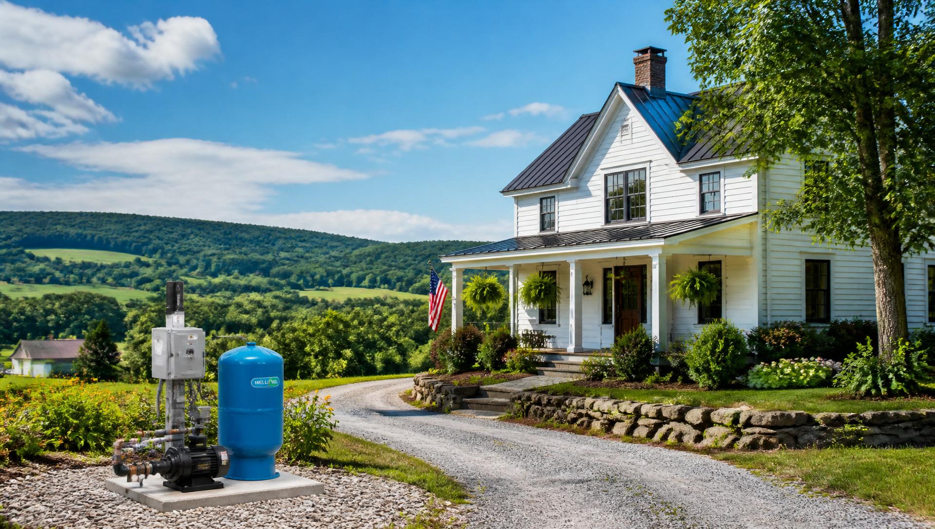 Vermont home with well water system and green countryside